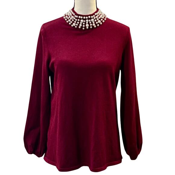 Alfani Women's Maroon Sweater with Pearl Neckline Size M - Picture 1 of 6